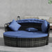 4-Piece round Convertible Daybed with Cushions, Outdoor PE Rattan Patio Wicker Sofa Set, Sunbed with Adjustable Sun Canopy, Sectional Sofa, 2 Chairs, Table, 3 Pillows, Dark Blue