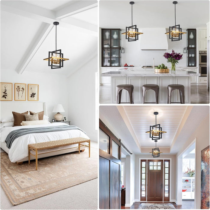 Black Gold Six Light Geometric Industrial Chandelier