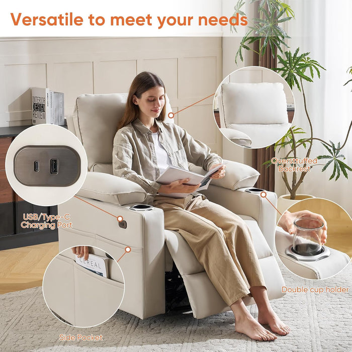 270° Swivel Rocker Recliner with Adjustable Armrests,Oversized Power Nursery Recliner with Heating and Massgae,Rocking Chair Nursery with One-Touch Reset,Double Cup Holder,Faux Leather,Beige