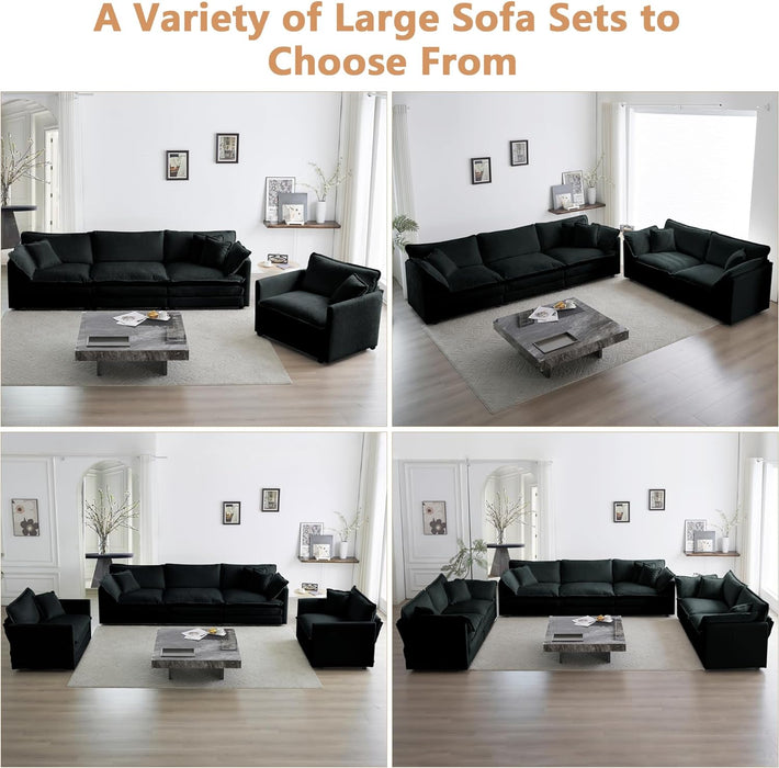 Luxury 3 Piece Sofa Set, 2 Pieces of Single Sofa and 1 Piece of 3 Seater Sofa, Modern Chenille Comfy Cloud Couches Set with 7 Pillows for Living Room Office, Black