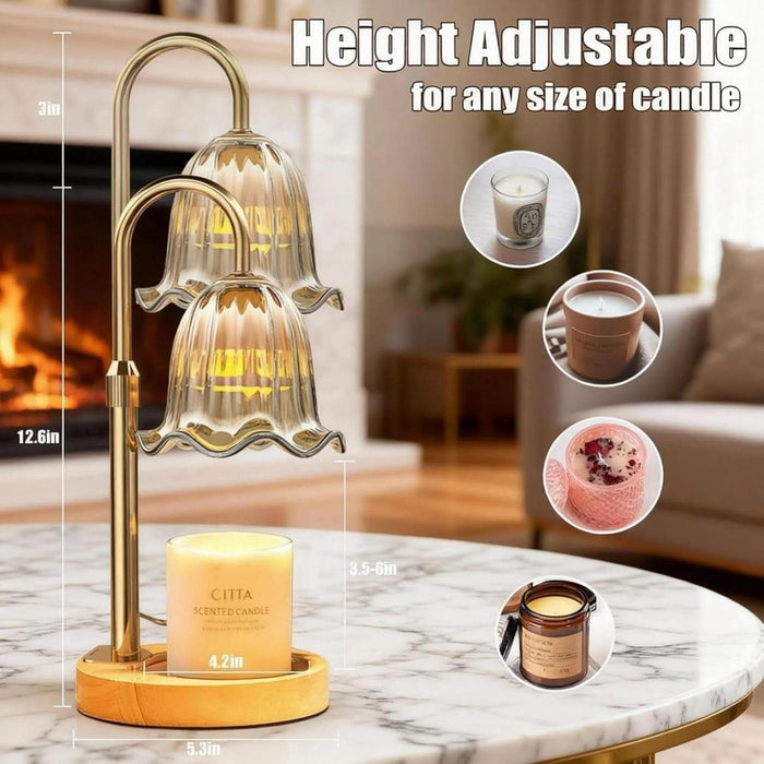 Crystal Candle Warmer Lamp with Timer & Dimmable Light, Wall Mount Option，Adjustable Height Wax Melt Warmer for Jar Candles – Amber Gold | New Upgraded Home Decor Gift for Women/Mom/Birthday