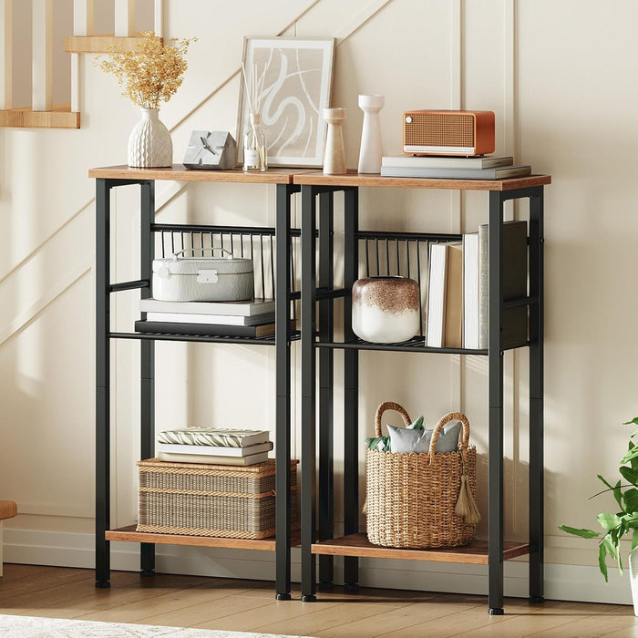 15.7" Narrow Console Table for Small Space, Set of 2 Entryway Table with Adjustable Shelf, behind Couch Table, Sofa Table, for Entryway, Hallway, Livingroom, Rustic Brown and Black BF41XGP201