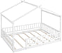 Full Size White Montessori Wooden House BedframeWithRails
