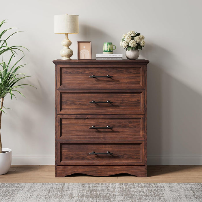 Walnut 4 Drawer Dresser for Bedroom, 36" Tall Chest of Drawers