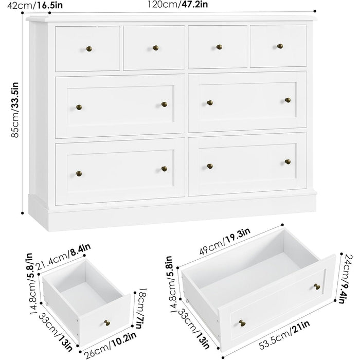 White Dresser with 8 Deep Drawers
