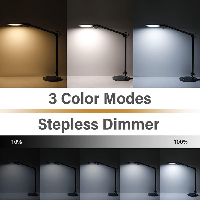 Desk Lamp,Led Architect Desk Lamp,Desk Lamps for Home Office,Table Lamp with Wireless Charger & Adjustable Swing Arm,Touch Control, 3 Lighting Mode,5 Brightness,Eye-Caring Office Lamp