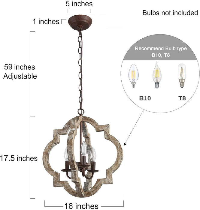 Rustic Farmhouse Wood Orb Chandelier Pendant Light