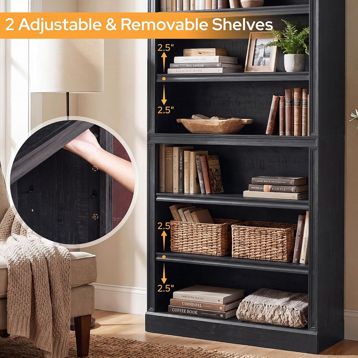 75.2" Tall Black Bookshelf, 6 Tier Large Bookcase W/Storage | Wooden Bookcase with Adjustable Shelves,6 Shelf Open Shelves, Floor Standing Display Storage Shelves for Living Room, Library