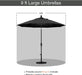 9' round Aluminum Market Umbrella, Crank Lift, Push Button Tilt, Black Pole, Black Olefin