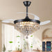 48" Chandelier Ceiling Fan with Lights, Crystal Retractable Fandelier with 3 Color LED Dimmable, Reversible DC Motor, Modern for Bedroom, Living Room (Black