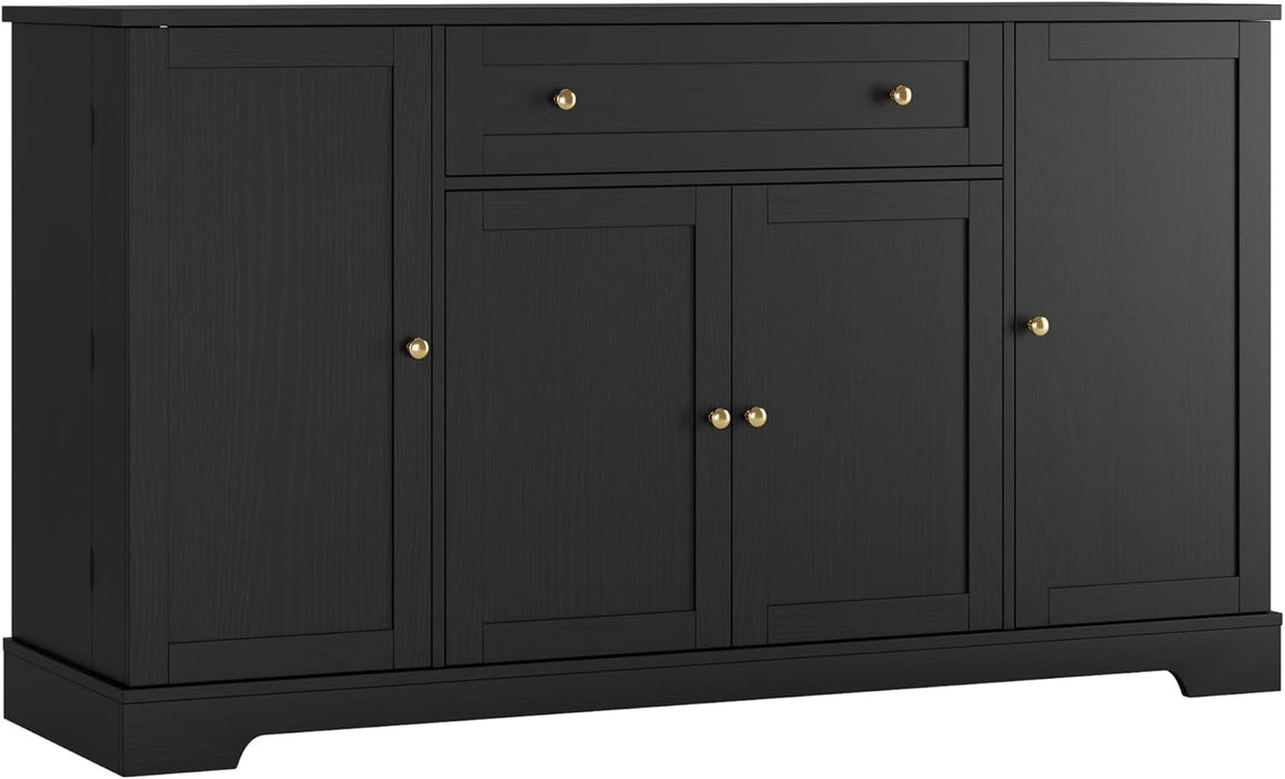 54Inch Black Contemporary Buffet Cabinet With Drawers