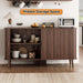 55" Fluted Sideboard Buffet Cabinet with Sliding Door, Mid-Century Modern Wood Sideboard, Adjustable Shelf, Coffee Bar Cabinet with Storage for Kitchen, Walnut