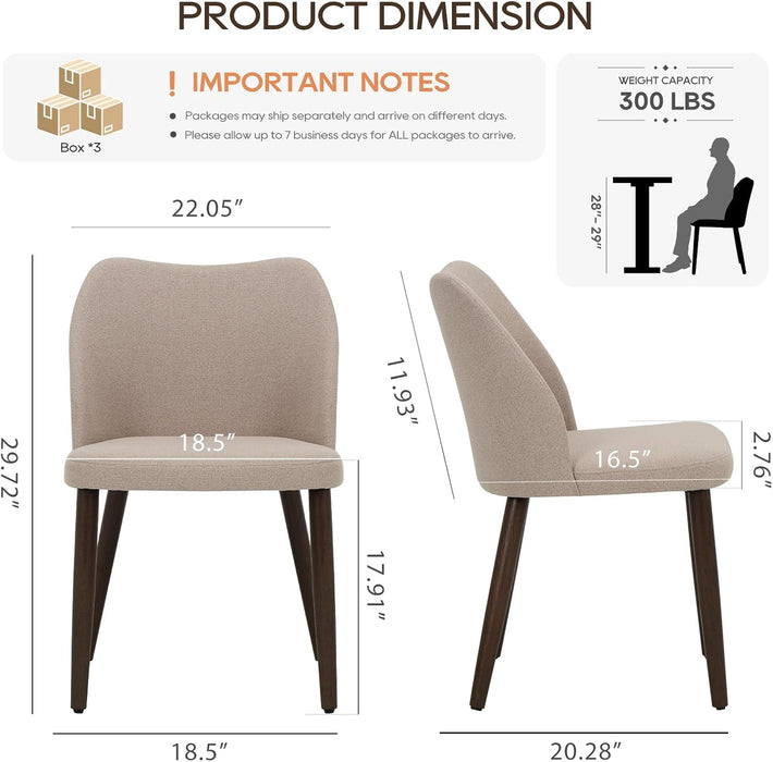 Dining Chairs Set of 6, Upholstered Fabric Kitchen Chairs with Curved Back, Padded Seat and Solid Wood Legs, Modern Dining Chair for Kitchen Dining Room, Camel