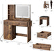 Makeup Vanity Desk with Mirror, Vanity Table with Power Outlet and Storage Chair, Modern Dressing Table with Drawers and Shelves for Bedroom, Brown