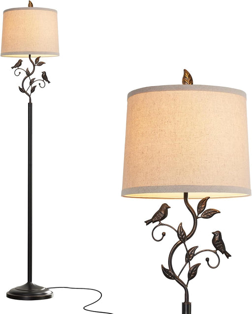 63" Rustic Leaf Floor Lamp for Living Room, Unique Bird Tall Standing Lamp with Rotary Switch, Vintage Floor Lamps for Bedroom Study Room, Bulb Included