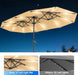 15FT Double Sided Patio Umbrella with 12 Solar LED Light Bars & Base Included, Extra Large Rectangle Outdoor Market Umbrella for 8-12 People Dining Table, Pool, Deck, Backyard (Beige)