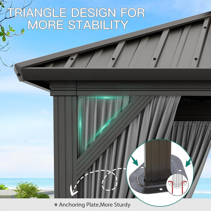 10x12 Feet SturdyHardtop Gazebo Grey Weatherproof Netting
