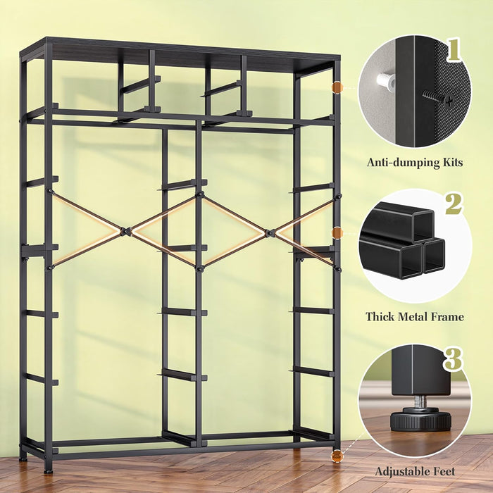 Black Dresser with 10+4 Storage Drawers, Chest of Drawers, Sturdy Metal Frame & Wood Top, Bedroom, Hallway, Closets, Living Room, 52.2" H X 37.4" W X 11.8" D