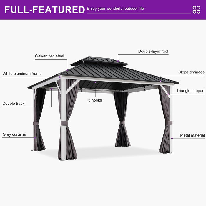10x12 Foot White Weather Resistant Aluminum Gazebo