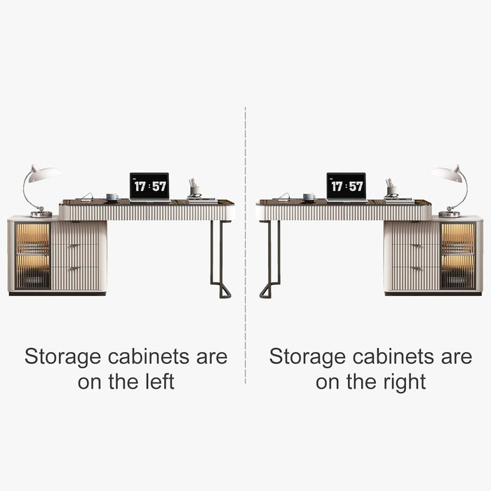 Ivory 50 Inch Office Computer Desk WithCabinetLEDlights