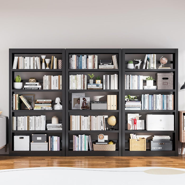 69 Inches Black MetalBookshelf With Adjustable Shelves