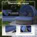 4-Piece round Convertible Daybed with Cushions, Outdoor PE Rattan Patio Wicker Sofa Set, Sunbed with Adjustable Sun Canopy, Sectional Sofa, 2 Chairs, Table, 3 Pillows, Dark Blue