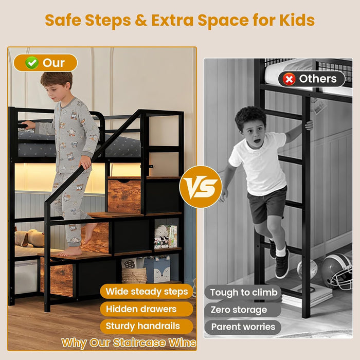 Black Premium SpaceSaving Functionality Twin Bunk Bed