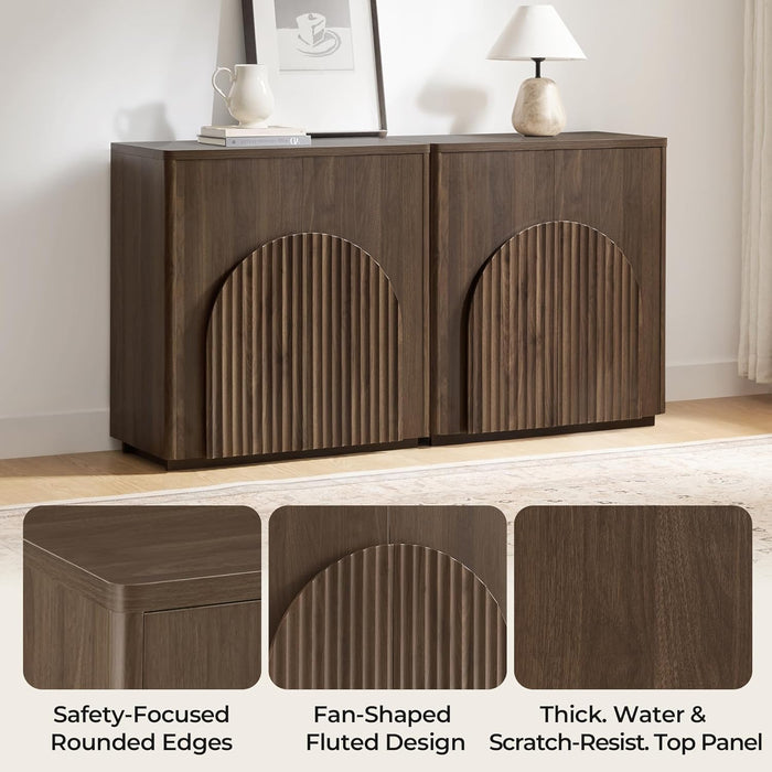 Sideboard Buffet Cabinet with Storage, Small Storage Cabinet with Doors and Shelves for Living Room Accent, Bar, Kitchen, Set of 2, Walnut