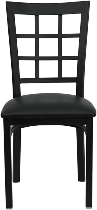 Hercules Series Window Back Metal Restaurant Chair, Modern Upholstered Armless Dining Chair for Restaurants and Kitchens, Black