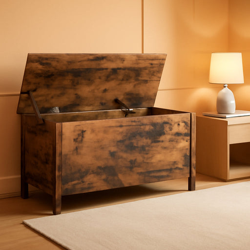 Toy Box, Retro Wooden Look Storage Chest with Safety Hinge, Entryway Storage Bench Supports 220 Lb, 39.4 X 15.7 X 18.9 Inches Toy Chest Organizer, Easy Assembly (Rustic Brown) BF100CW01