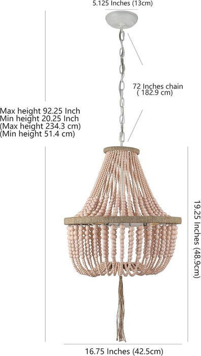 Handcrafted BeadedBlushPink Three Light Pendant Chandelier