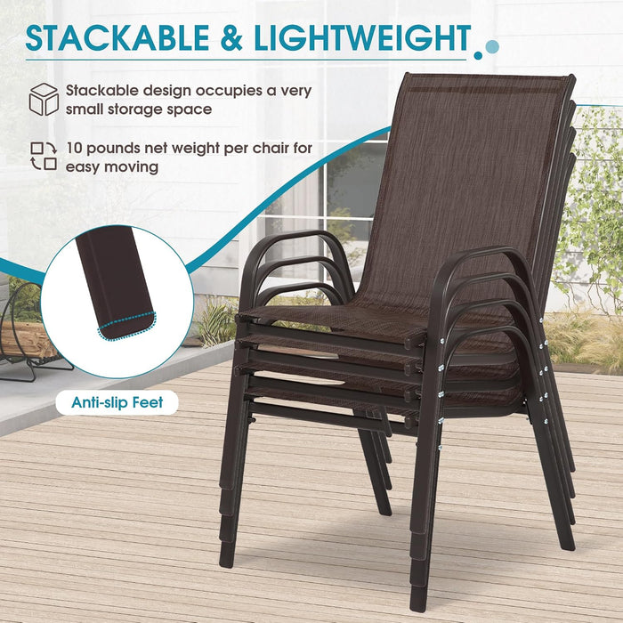 24.4" Wide Outdoor Patio Stackable Chairs Set of 4, Brown