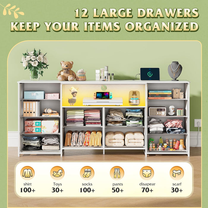 White TV Stand Dresser With IntegratedLEDs 65To75InchTV