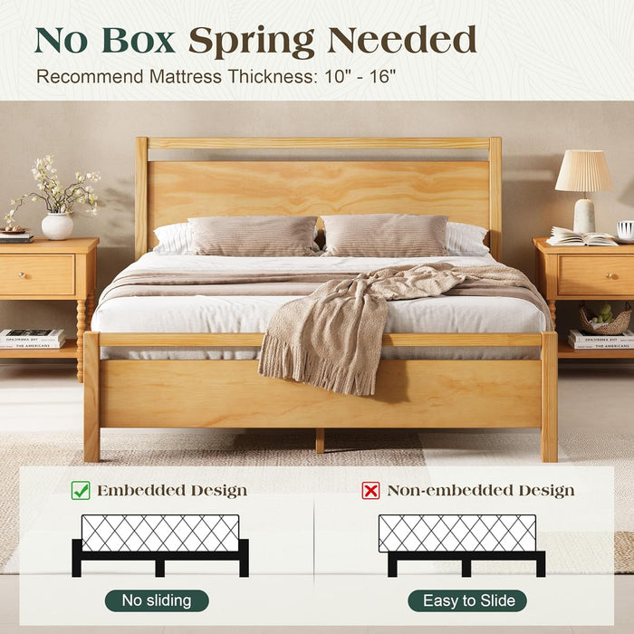 Full Size Solid Wood Bed Frame with Headboard, Minimalist Platform Bed with Wood Slats Support/No Box Spring Needed/Easy Assembly/Noise-Free, Natural
