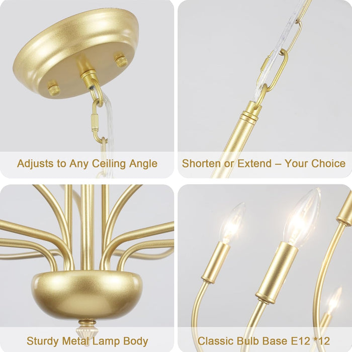 Modern Gold Chandelier for Dining Room,12-Light Gold Chandeliers,34 Inch Large Industrial Hanging Light Fixture for High Ceilings for Living Room, Kitchen, Entryway,Foyer