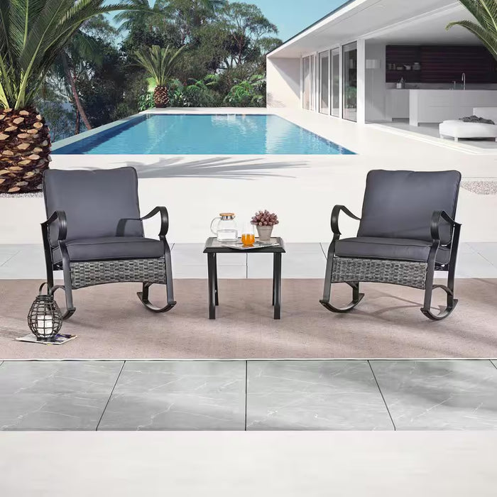 3-Piece Metal Patio Conversation Set with Grey Cushions