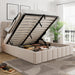 Gas Lift up Storage Platform Bed, Upholstered Bed Frame with Hydraulic Storage System and Wooden Slat Support, Queen Size, Beige