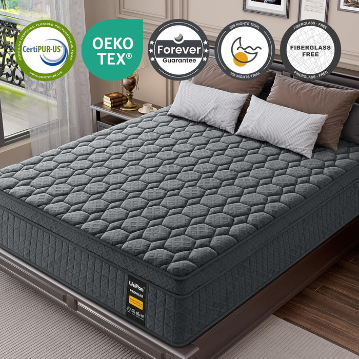 14 Inch Firm King Size Mattress, Hybrid King Mattress with Extra Back and Lumbar Support, Fiberglass Free, 365 Nights Trial & 10 Years Warranty, Motion Isolation, Enhenced Edge Support
