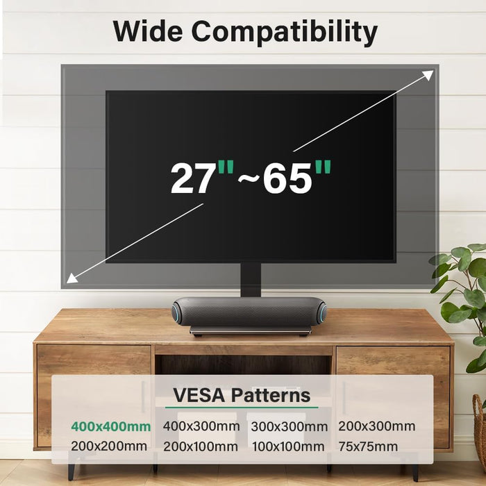 Universal TV Stand for 27 to 65 Inch LCD LED Tvs 4 Level Height Adjustable TV Stand Base with Tempered Glass Base Table Top Stand Vesa 400X400Mm