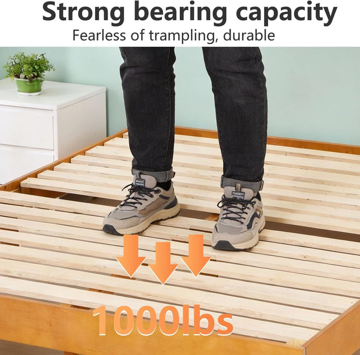 12 Inch Solid Wood Platform Bed with Wooden Slats, No Headboard, No Box Spring Needed, Easy Assembly, Queen