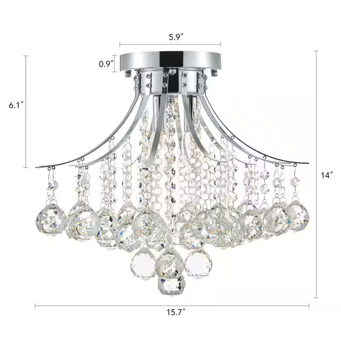 3-Light Chrome Flush Mount with Crystal Shade