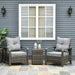 3 Piece Patio Furniture Set, PE Rattan Wicker Storage Table and Chairs W/Tufted Cushions for Outdoor Garden, Backyard, Poolside, Balcony, Gray