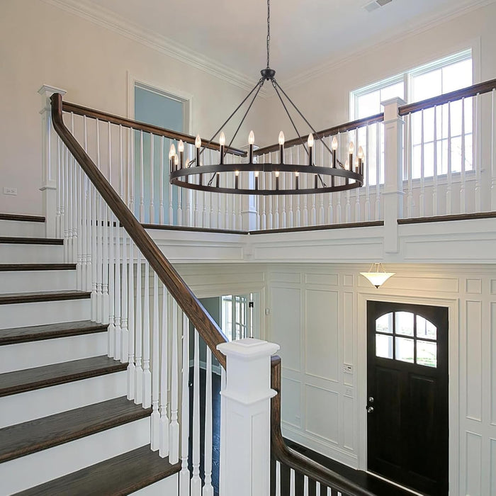 Black 48 Inch Wagon Wheel Chandelier IndustrialGrade