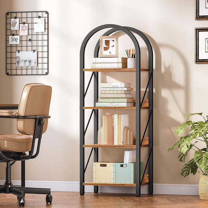 Small 4Tier Arched Bookshelf Industrial Metal Frame
