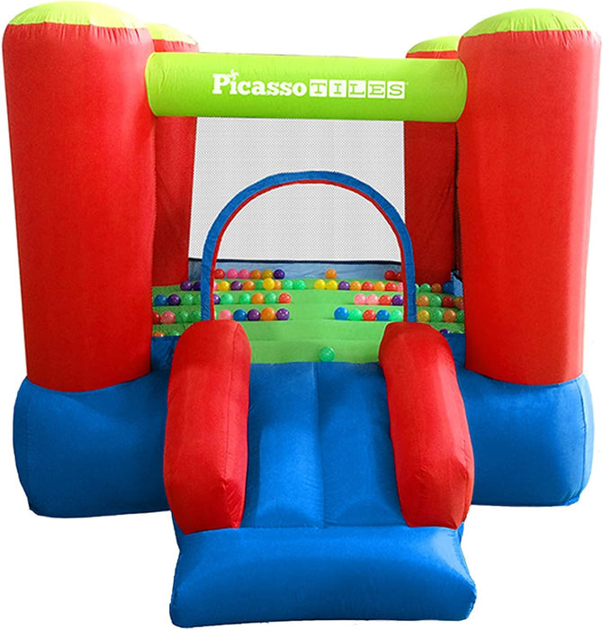 KC106 8X7 Foot Junior Inflatable Bouncer, Kid Park, Jumping Bouncing House, Jump Slide Playhouse W/ 50 Pit Balls, 3 Sides Mesh Protection, and Heavy-Duty GFCI ETL Certified 385W Blower