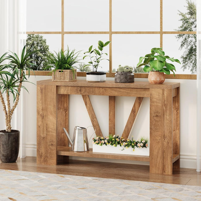 Console Table for Entryway, 47 Inches Narrow Sofa Table behind the Couch, Farmhouse Wood Entry Table with Storage Shelves for Hallway Foyer Living Room, Rustic Wood Grain