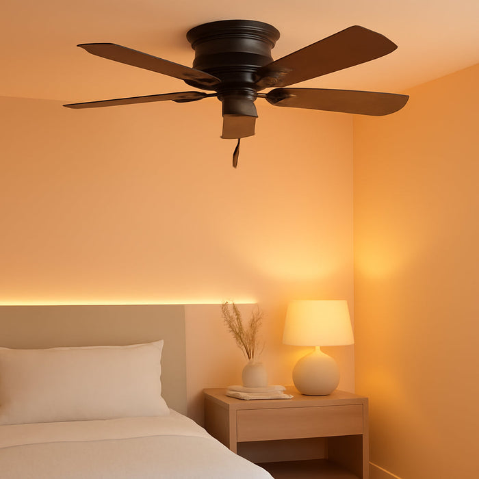 42 Inch Indoor Ceiling Fan No Light - Bronze Ceiling Fan without Light, Low Profile Flush Mount, 5 Blades, for Bedroom, Living Room, or Kitchen, Pull Chain - Low Profile IV 51061, New Bronze