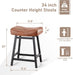 Counter Height Bar Stools Set of 3, 24 Inch Barstools for Kitchen Island | Heavy Duty Metal Base with 4 Inch High-Density Foam Faux Leather Saddle Seats, Kichen Home Bar Dining Room, Brown