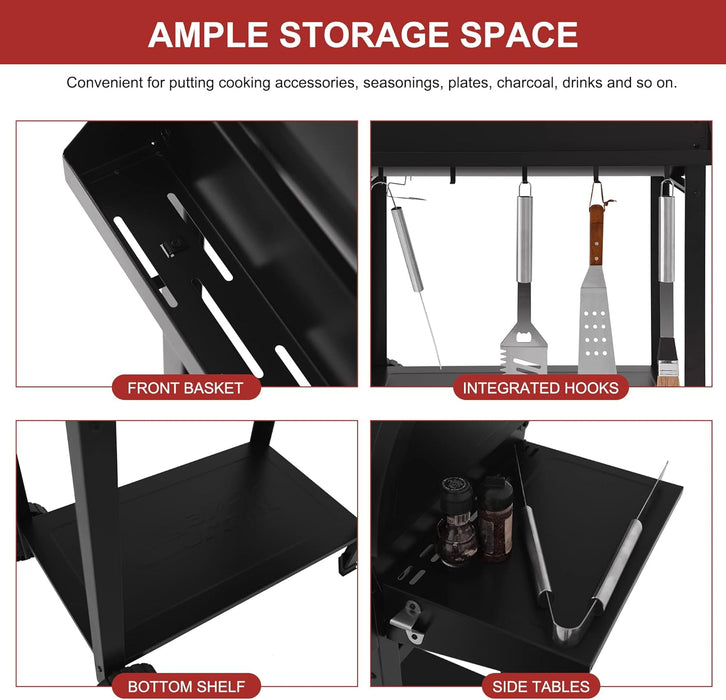 CC1830T 30-Inch Barrel Charcoal Grill with Warming Rack & Front Storage Basket, Outdoor BBQ Grill with 627 Sq. In. Grilling Area for Backyard Barbecue Cooking Party, Black