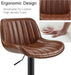 Bar Stools Set of 2, Mid Century Modern Faux Leather Swivel Barstools Adjustable Height, Counter Height Pub Bar Chair with Back, Black Powder Coated Base, Cognac